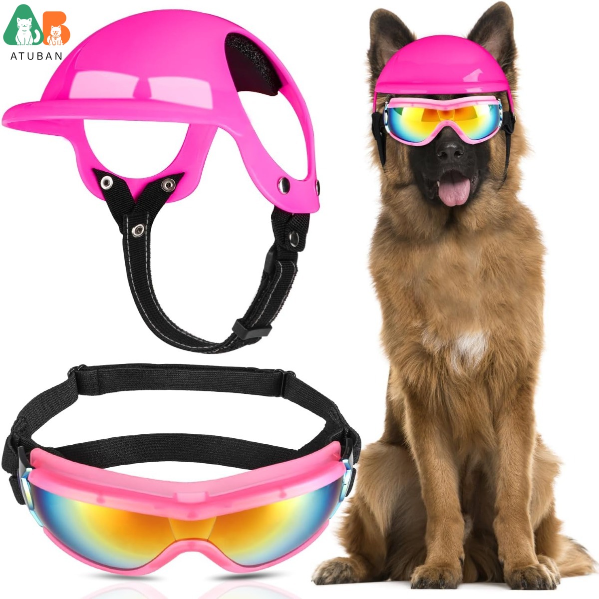 Motorcycle Gear Helmets - ‌ATUBAN Dog Helmet&Goggles Set-UV Protection Motorcycle
