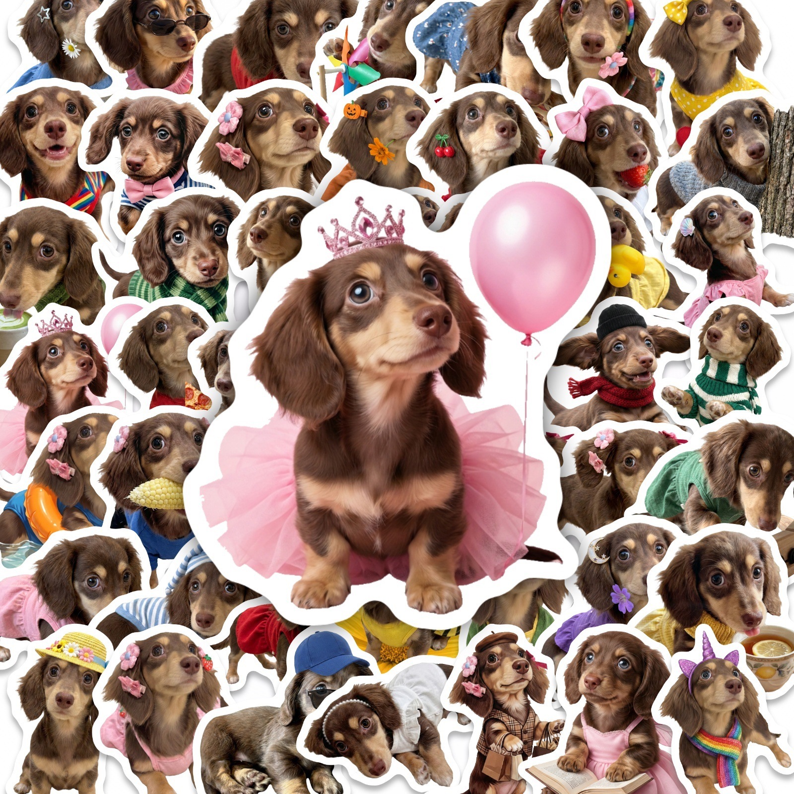 50 Pcs HD Cute Dachshund Stick - Motorcycle Gear For Dogs avaliação e preço